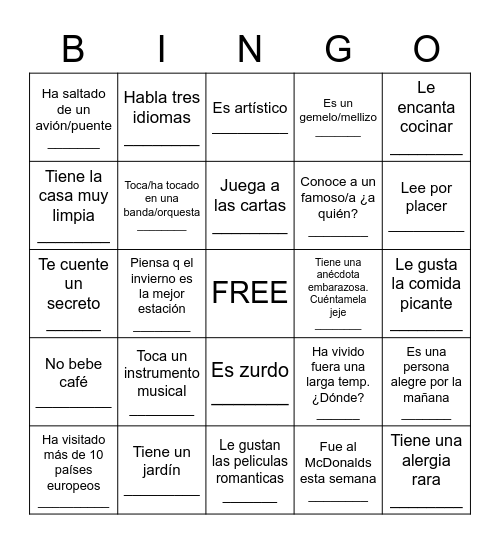 LOTERIA!!!!   Encuentra a alguien que..... Bingo Card