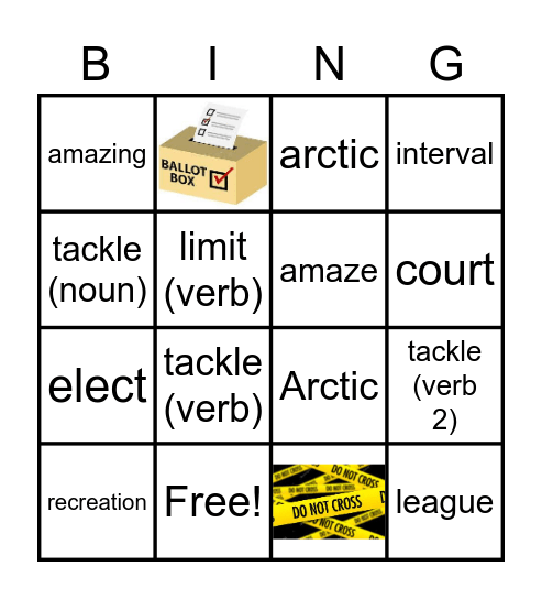 Week 5 Vocabulary Bingo Card