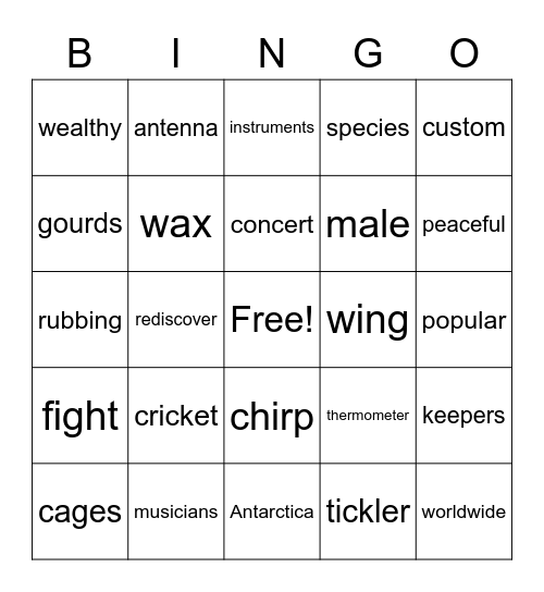 LLI Lesson 83 Bingo Card