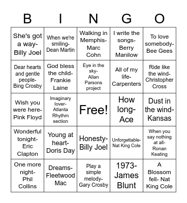 EASY LISTENING Bingo Card