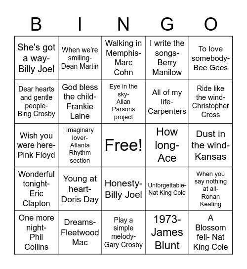 EASY LISTENING Bingo Card