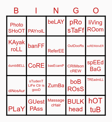 CAMPUS REC ROCKS Bingo Card