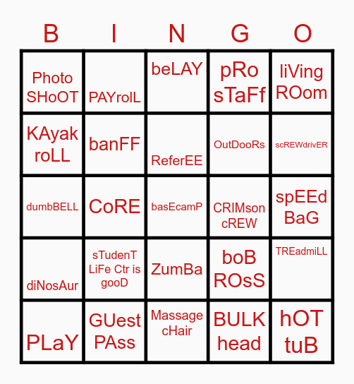 CAMPUS REC ROCKS Bingo Card