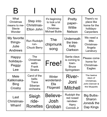 CHRISTMAS TUNES Bingo Card