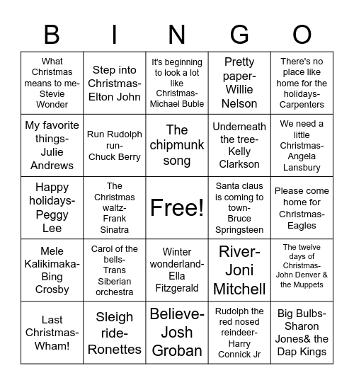 CHRISTMAS TUNES Bingo Card