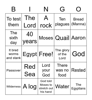 Exodus Bingo Card