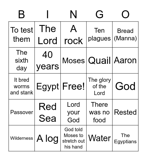 Exodus Bingo Card