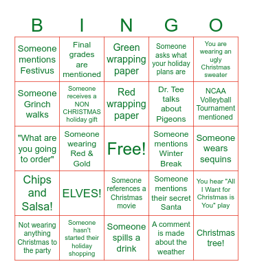 STAM Holiday Party BINGO! Bingo Card