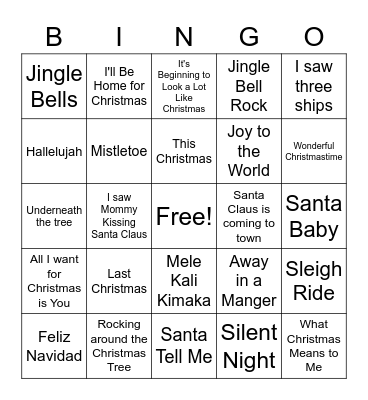 Christmas Music Bingo Card