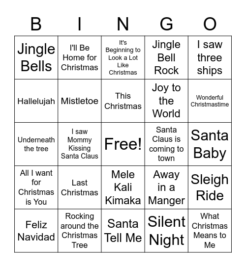 Christmas Music Bingo Card