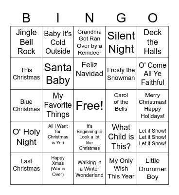 Christmas Song BINGO Card