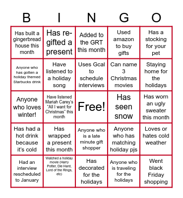 Holiday Bingo Card