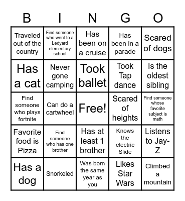 Getting to know You! Bingo Card