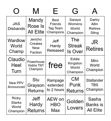 AEW 2023 Bingo Card