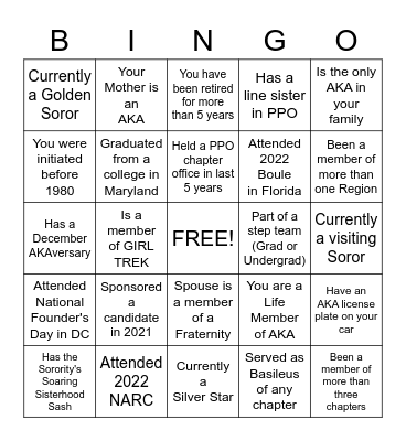 PSI PHI OMEGA CHAPTER BINGO Card