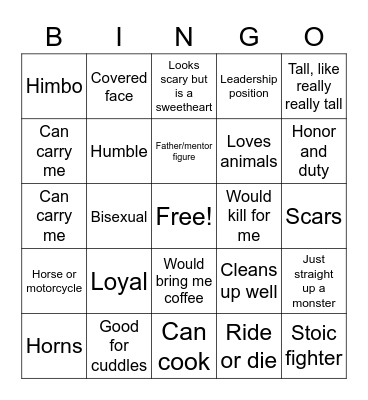 Yero Husbando Bingo Card