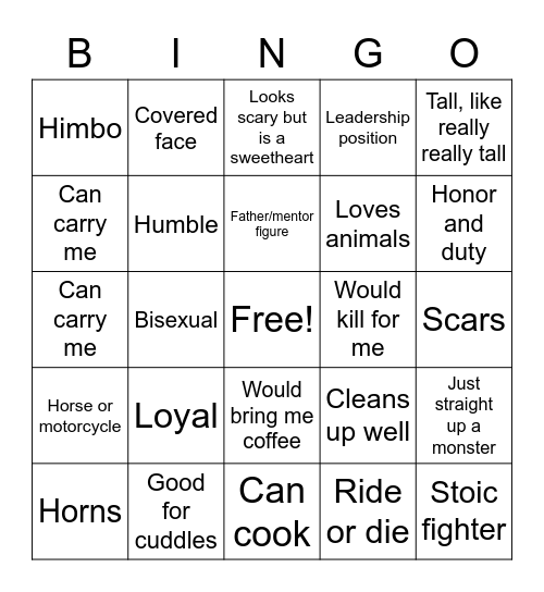 Yero Husbando Bingo Card