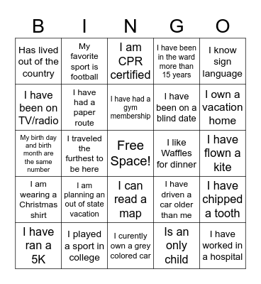 Get to Know You Bingo Card