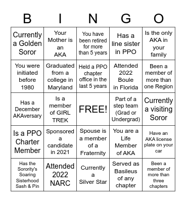 PSI PHI OMEGA CHAPTER BINGO Card