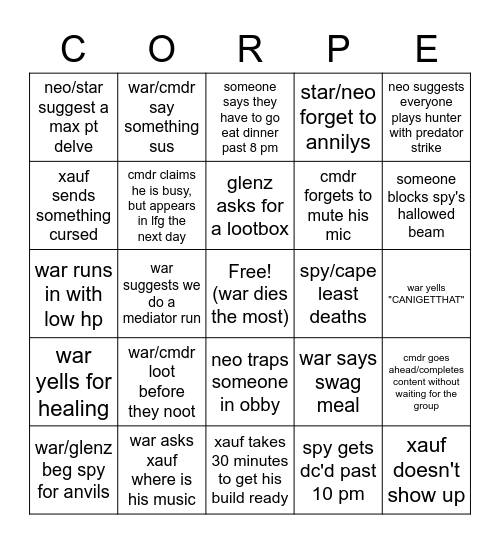 TA Bingo Card Bingo Card