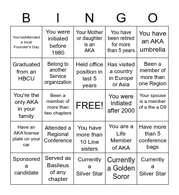 ALPHA KAPPA ALPHA SORORITY Bingo Card