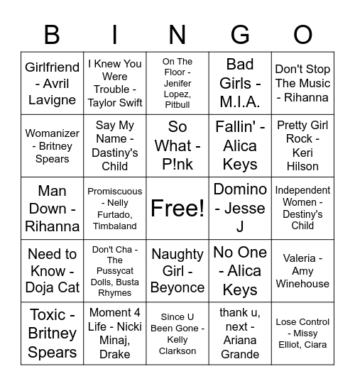 Female Lead Throwbacks Bingo Card