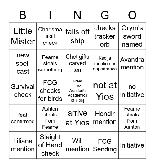 We're Off To See The... Academics [Critical Role 3.42] Bingo Card
