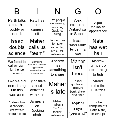 Monday Meeting Bingo Card