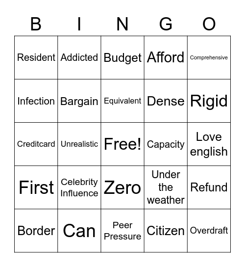 Midterm Review Bingo Card