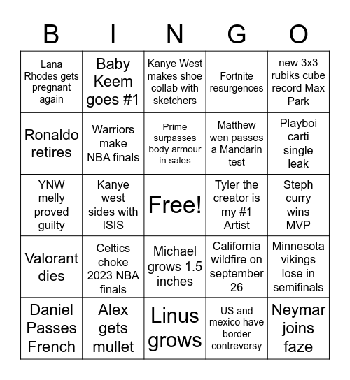 2023 Bingo Card