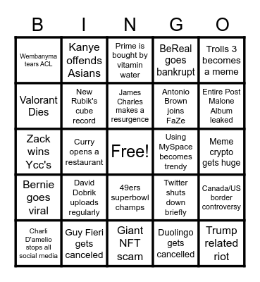 2023 Bingo Card Bingo Card