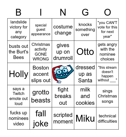 The Jerma985 Christmas Special Bingo Card
