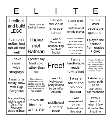 Elite Human Bingo 2022 Bingo Card