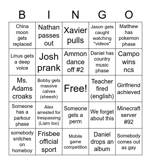 B I N G O Bingo Card