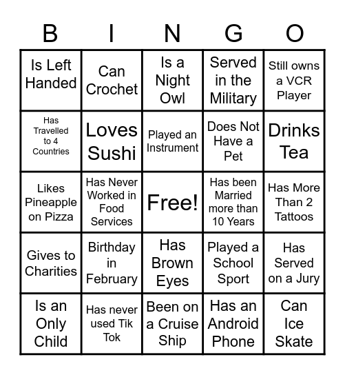 Get to Know Each Other Bingo Card