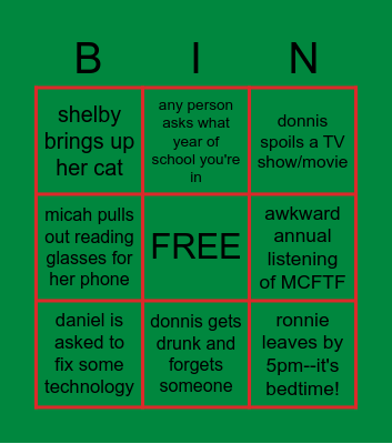 D-V Christmas Bingo Card