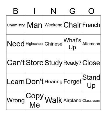 Unit #2 Bingo Card