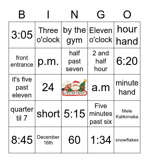 December Bingo Card