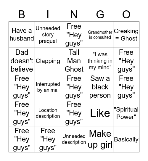 White Girl Ghost World Bingo Card