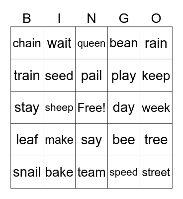 Long a and Long e Bingo Card