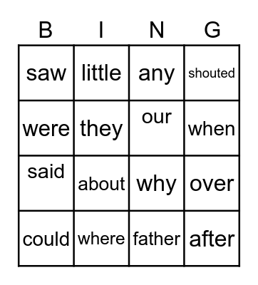 Sight Work Bingo Card
