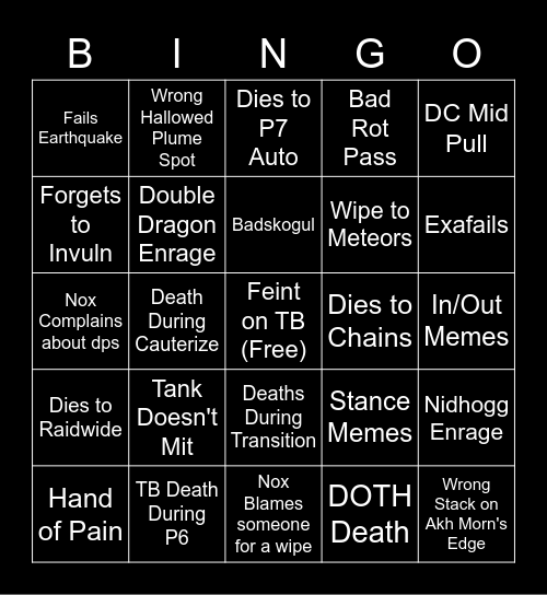 DSR Bingo Card Bingo Card