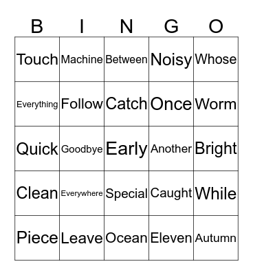 Unit 19 Reading Words Bingo Card
