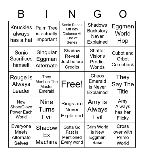 Sonic Prime Bingo Card