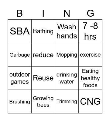 Cleanliness Bingo Card