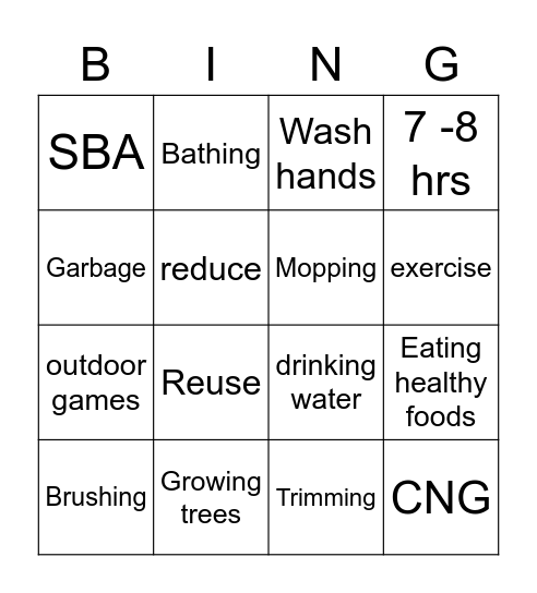 Cleanliness Bingo Card