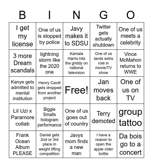 Untitled Bingo Card