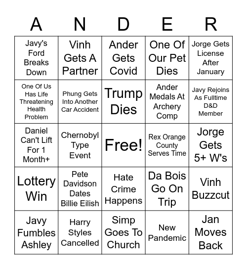 Ander's 2023 Bingo Card