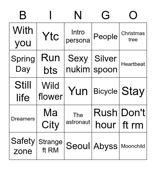 bangtanfrevr Bingo Card