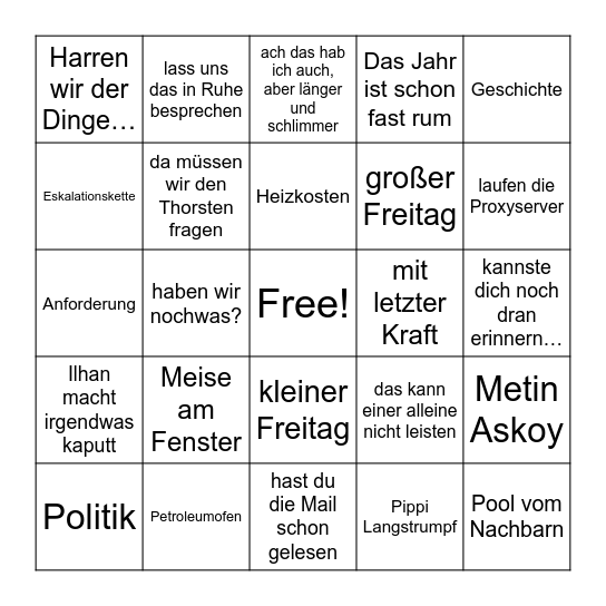 Holger Bingo Card